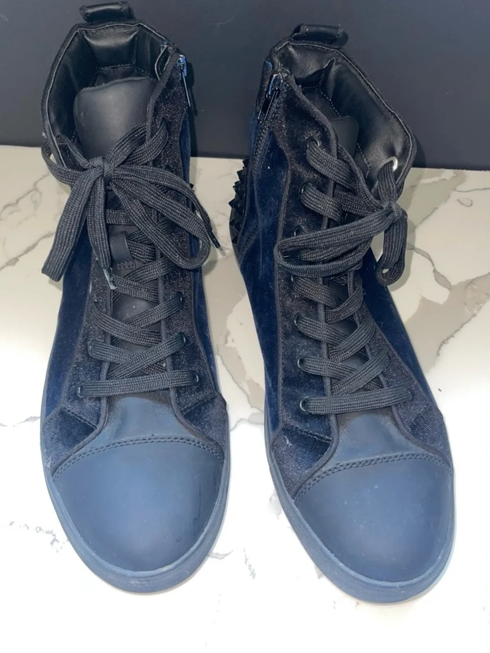 Steve Madden Navy Velvet High-Top Sneakers with Black Accents Punk Rock